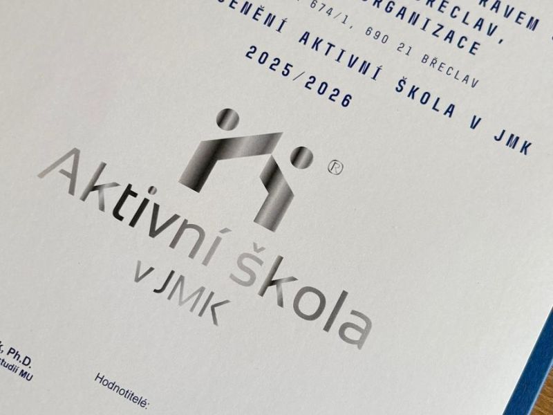 Gymnázium Břeclav získalo certifikát Aktivní škola v JMK