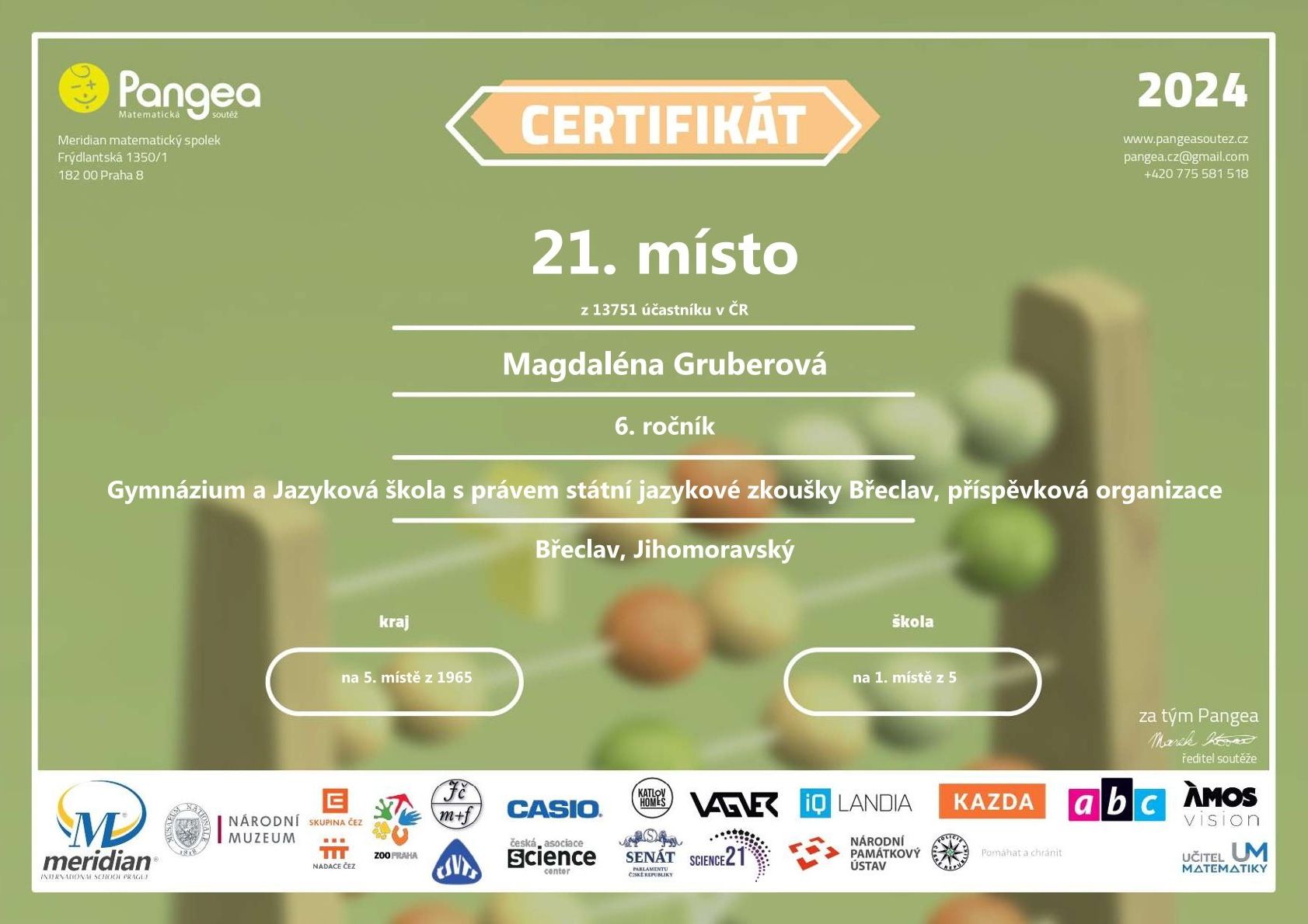 Úspěch v soutěži PANGEA